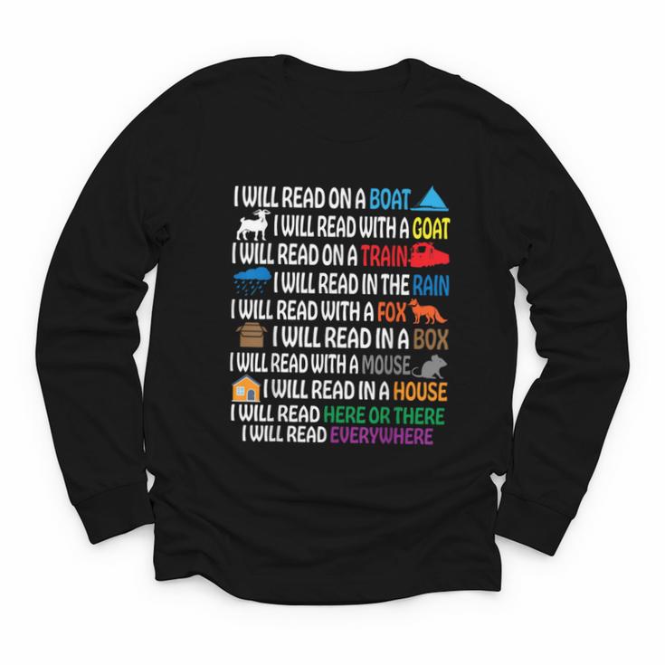 I Will Read Books On A Boat & Everywhere Reading Kids Book Youth Long Sleeve Tee