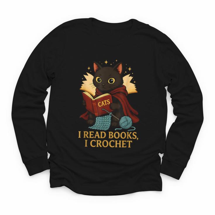 Wizard Cat Reading a Book While Crocheting Youth Long Sleeve Tee