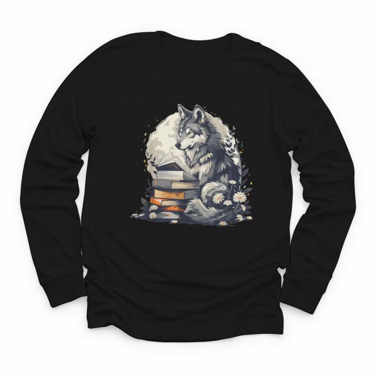 Wolf Reading Book Librarian Library Wolves Youth Long Sleeve Tee