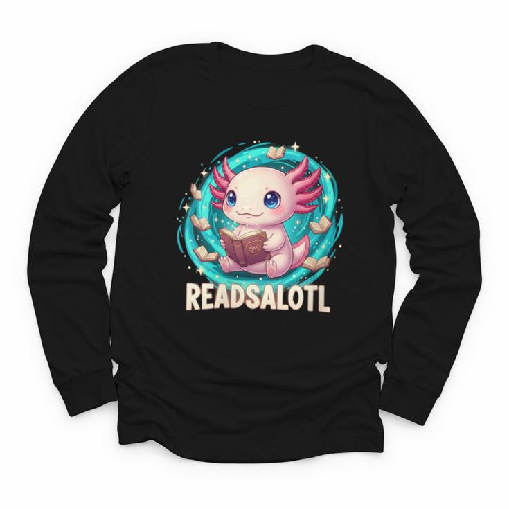 Women's Readsolotl Kawaii Axolotl Reading Book Lover Youth Long Sleeve Tee