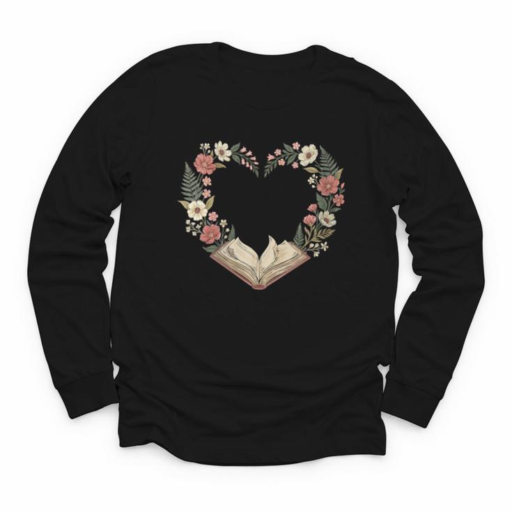 Women's Vintage Book Lover Valentine Heart Youth Long Sleeve Tee