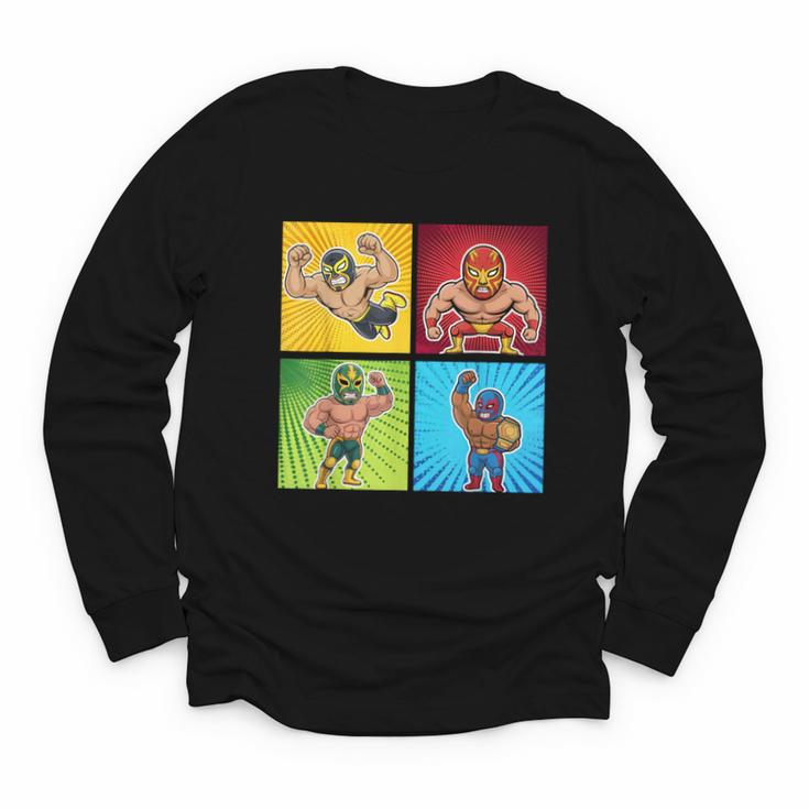 Wrestling Comic Book Wrestler Mexican Lucha Libre Mask Youth Long Sleeve Tee