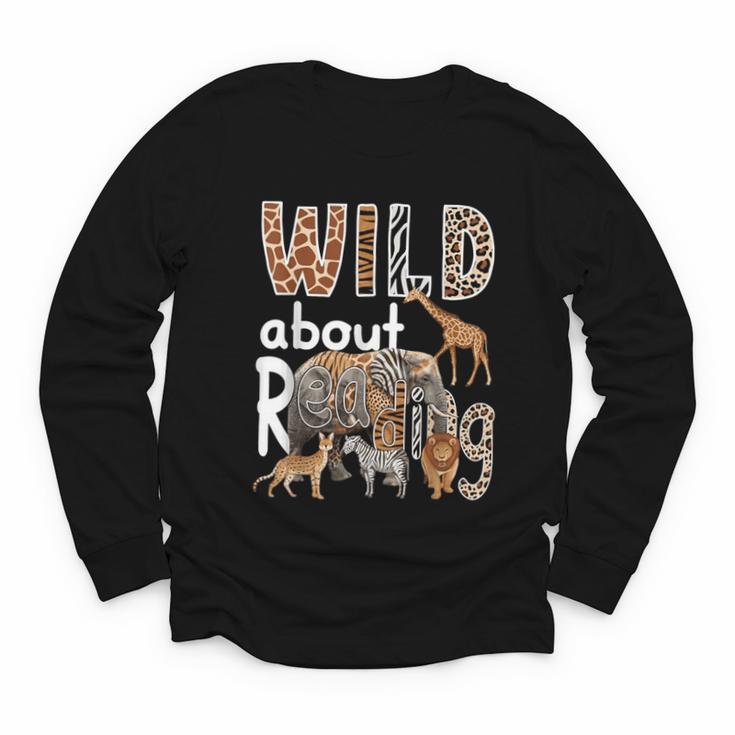 Zoo Animals Wild About Reading Books Reader Lover Librarian Youth Long Sleeve Tee