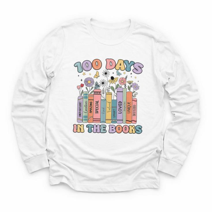100 Days In The Books Reading Teacher 100th Day Of School Youth Long Sleeve Tee