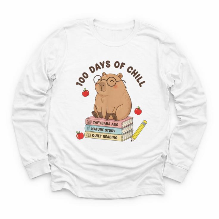 100 Days Of Chill Cute Capybara School Book Lover Youth Long Sleeve Tee