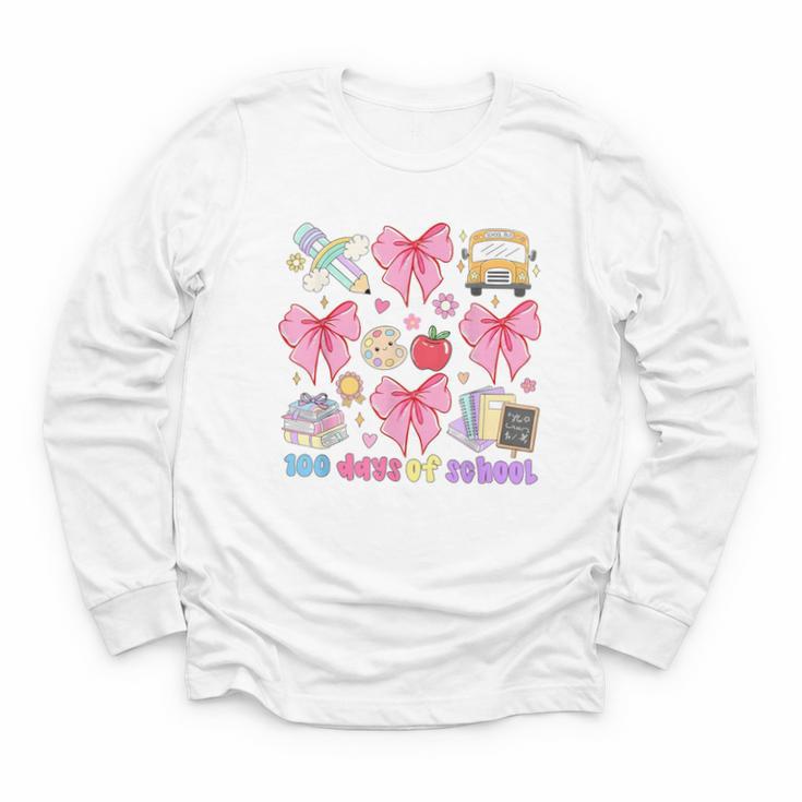 100 Days Of School Coquette Bow School Bus Pencil Books Youth Long Sleeve Tee