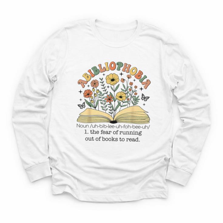 Abibliophobia Wildflower Reading Bookworm Book Reader Youth Long Sleeve Tee