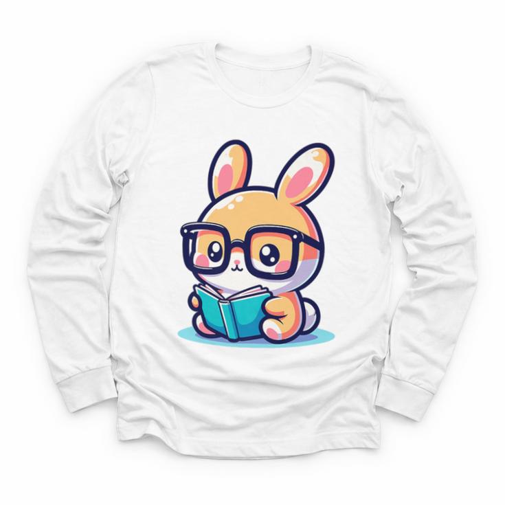 Adorable Book Lover Rabbit With Reading Glasses Cute Premium Youth Long Sleeve Tee