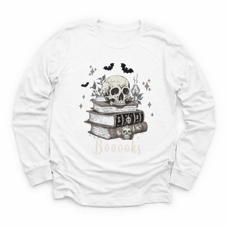 Boo Skeleton Skull Books Halloween Women School Teacher Kid Premium Youth Long Sleeve Tee