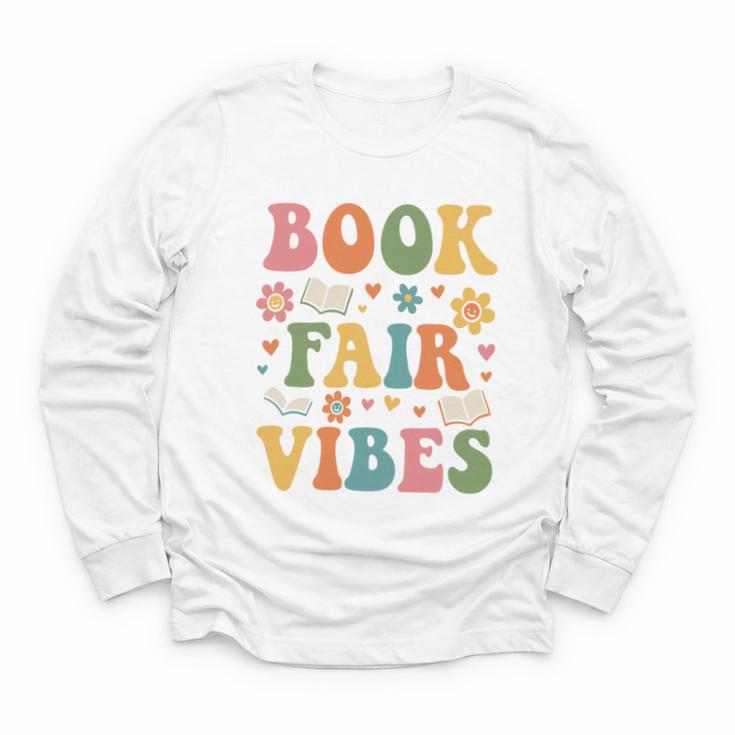 Book Fair Vibes Groovy Retro School Reading Nostalgic Youth Long Sleeve Tee