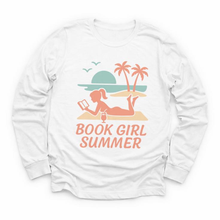 Book Girl Summer Book Reading Retro Sunset Youth Long Sleeve Tee