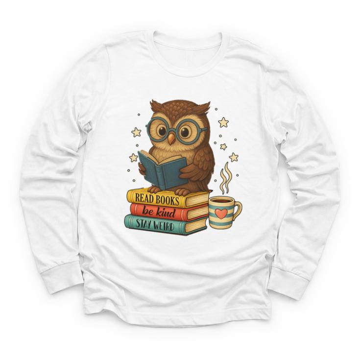 Book Lover Owl Reading Bookish Library Read Books Be Kind Youth Long Sleeve Tee