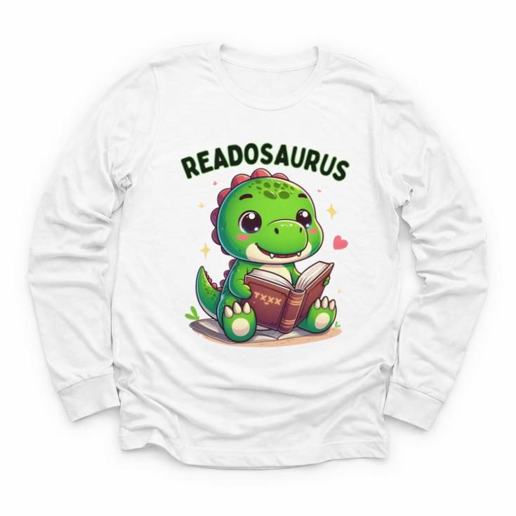 Book Lover Reading Dinosaur Readosaurus Library Youth Long Sleeve Tee