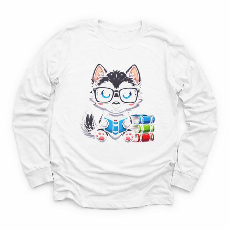 Book Lover Reading Husky Dog Youth Long Sleeve Tee