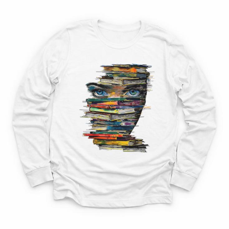 Book Women Graphic Art Colorful Eyes Youth Long Sleeve Tee