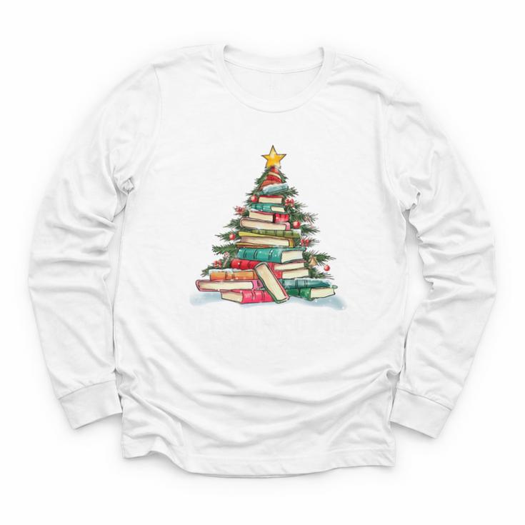All Booked For Christmas Book Christmas Tree Lights Xmas Youth Long Sleeve Tee