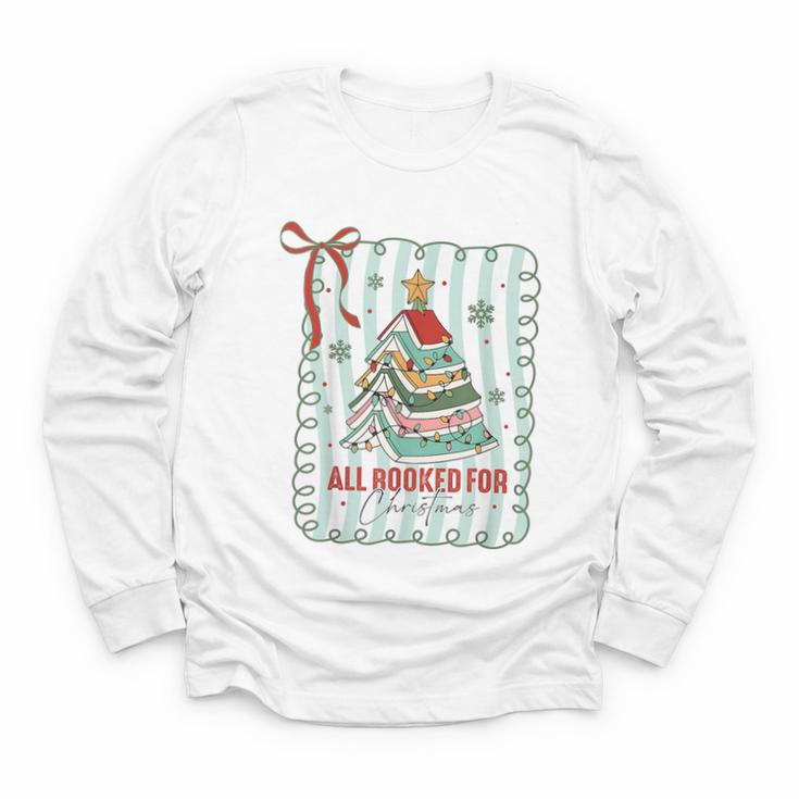 All Booked For Christmas Book Xmas Tree Coquette Bow Lights Youth Long Sleeve Tee