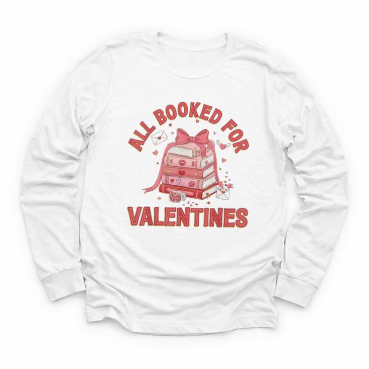 All Booked For Valentines Bow Heart Book Lover Valentine Day Youth Long Sleeve Tee