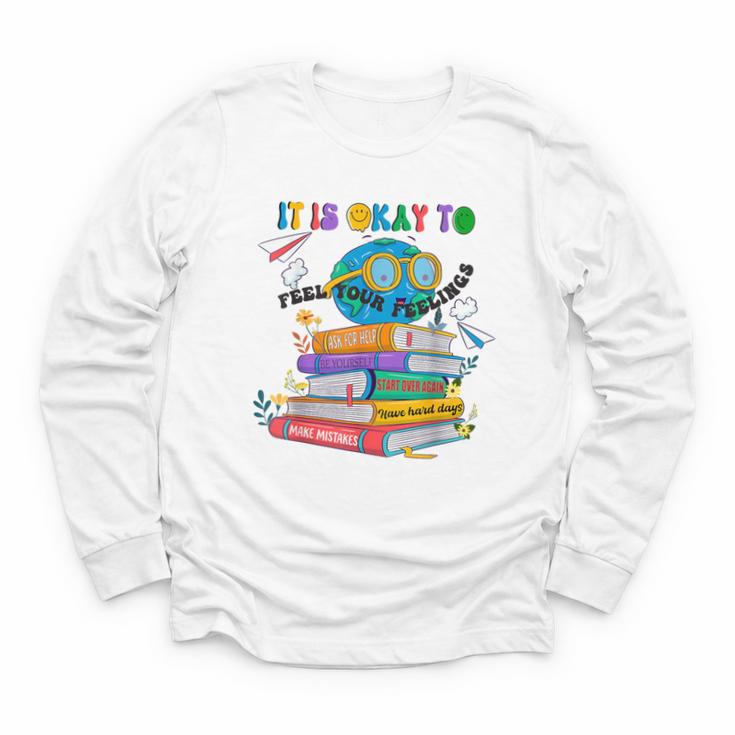 Books It's Okay To Be Kind Yellow Mental Health Day Kids Youth Long Sleeve Tee