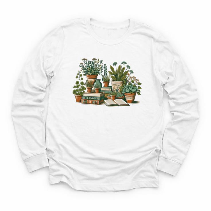 Botanical Garden Plants With Books Youth Long Sleeve Tee