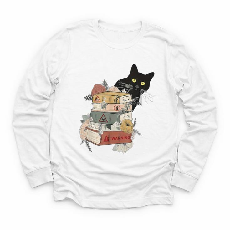 Cat And Books Flowers Reading Club Cat Lover Bookworm Youth Long Sleeve Tee