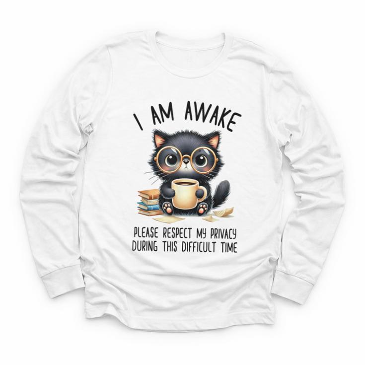 Cat Glasses Coffe Books I Am Awake Please Respect My Privacy Youth Long Sleeve Tee