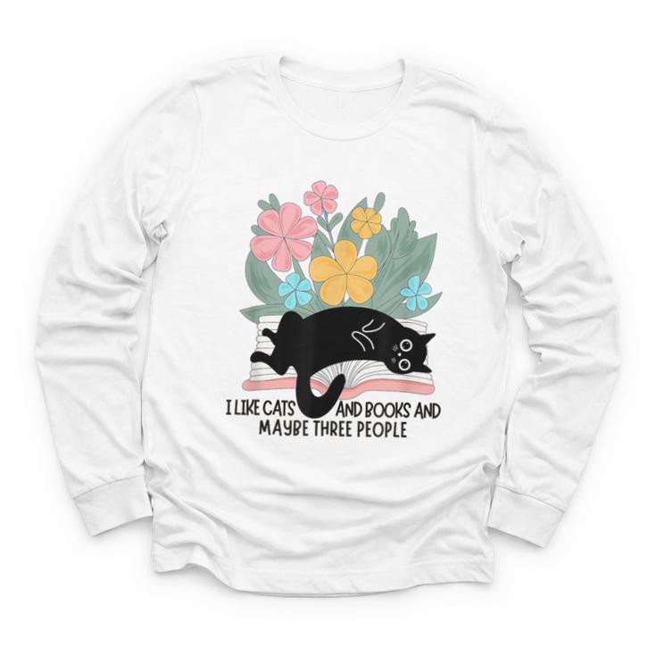 Cat Meme I Like Cats And Books And Maybe Three People Youth Long Sleeve Tee