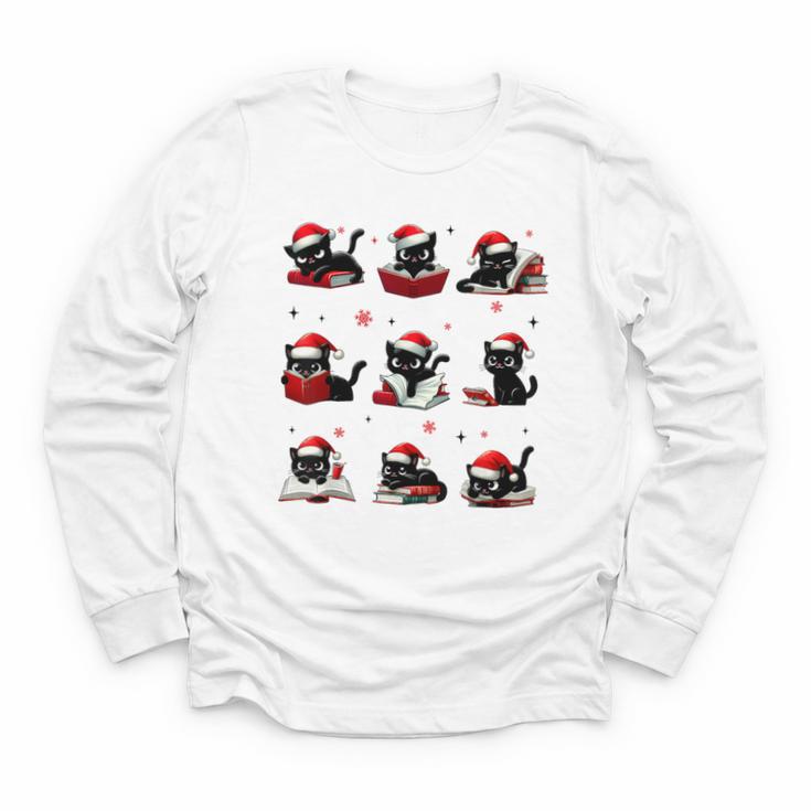 Cat Reading Books Lover Christmas Cat Lover Xmas Youth Long Sleeve Tee