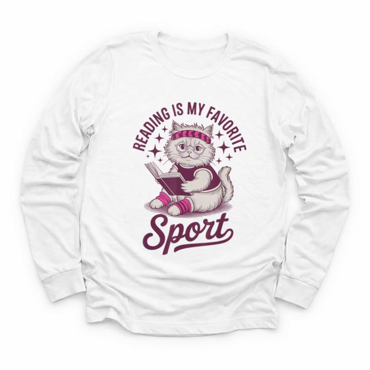 Cat Reading Is My Favorite Sport Retro Book Lover Youth Long Sleeve Tee