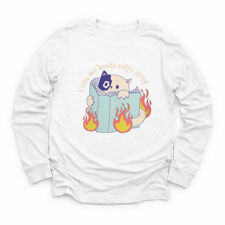 Cat Reading a Romance BookI Like My Books Extra Spicy Youth Long Sleeve Tee