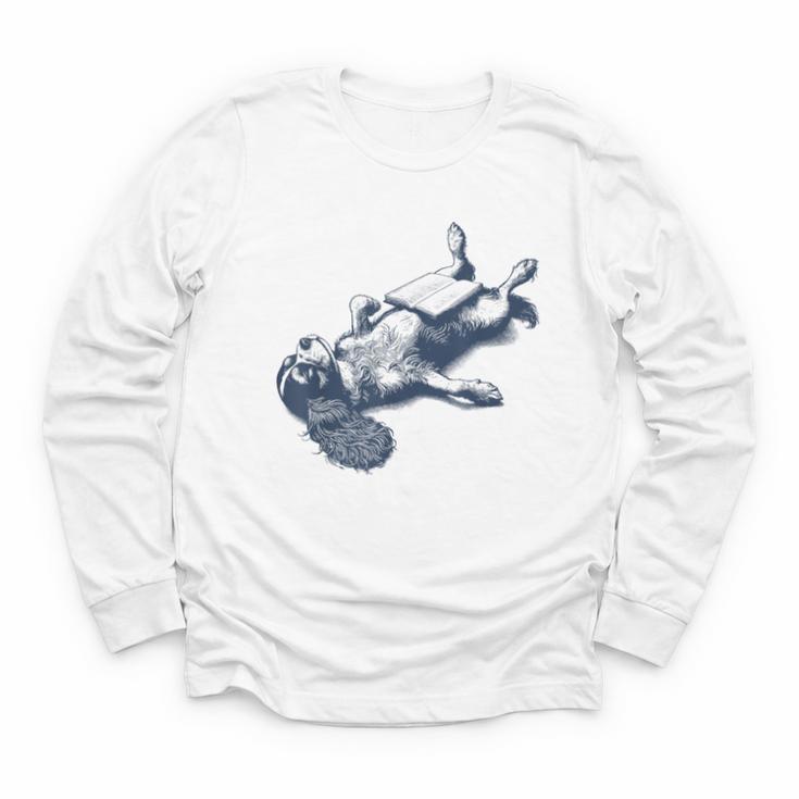 Cavalier King Charles Spaniel Book Nap Vintage Dog Mom Dad Youth Long Sleeve Tee
