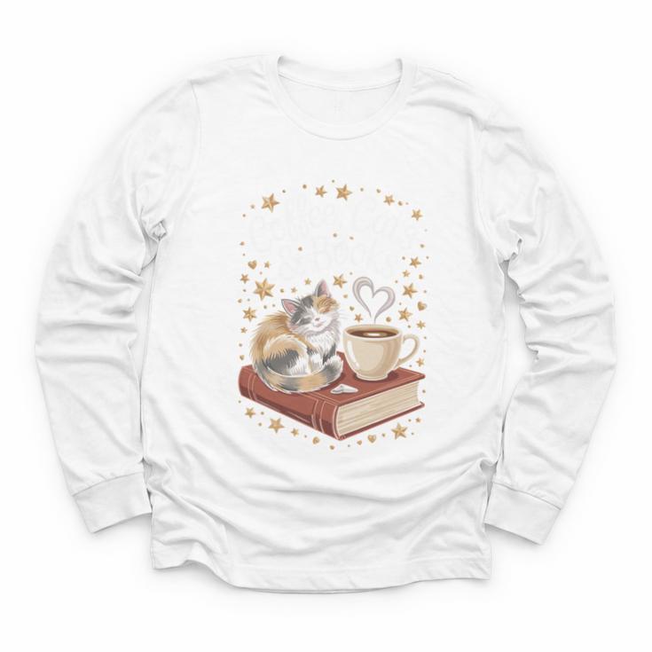 Coffee Cats & Books Cute Cat Book Lover Reading Youth Long Sleeve Tee