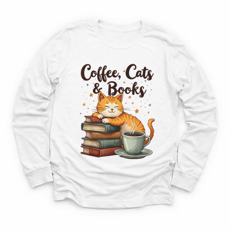 Coffee Cats And Books Lover For Women & Girls Coffee Youth Long Sleeve Tee