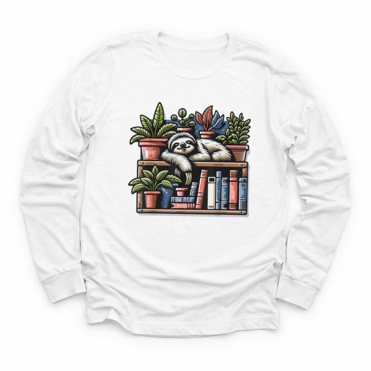 Cosy Sloth In Bookshelf With Plants Youth Long Sleeve Tee
