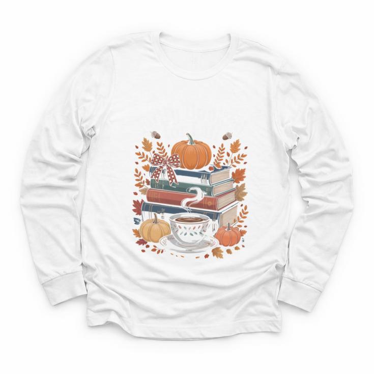 Cozy Autumn Books Fully Booked For Fall Books Pumpkin Youth Long Sleeve Tee