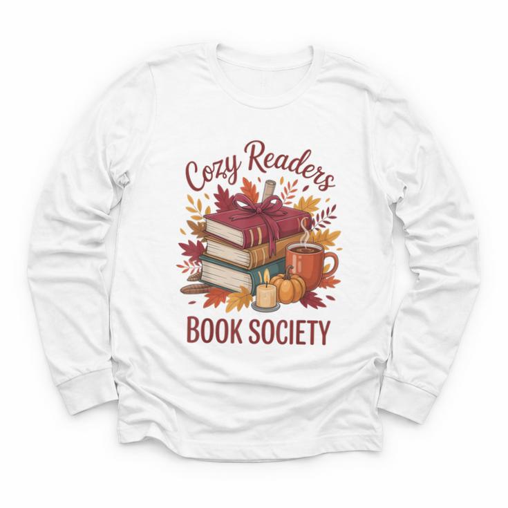 Cozy Readers Book Society Fall Autumn Floral Pumpkin Season Youth Long Sleeve Tee