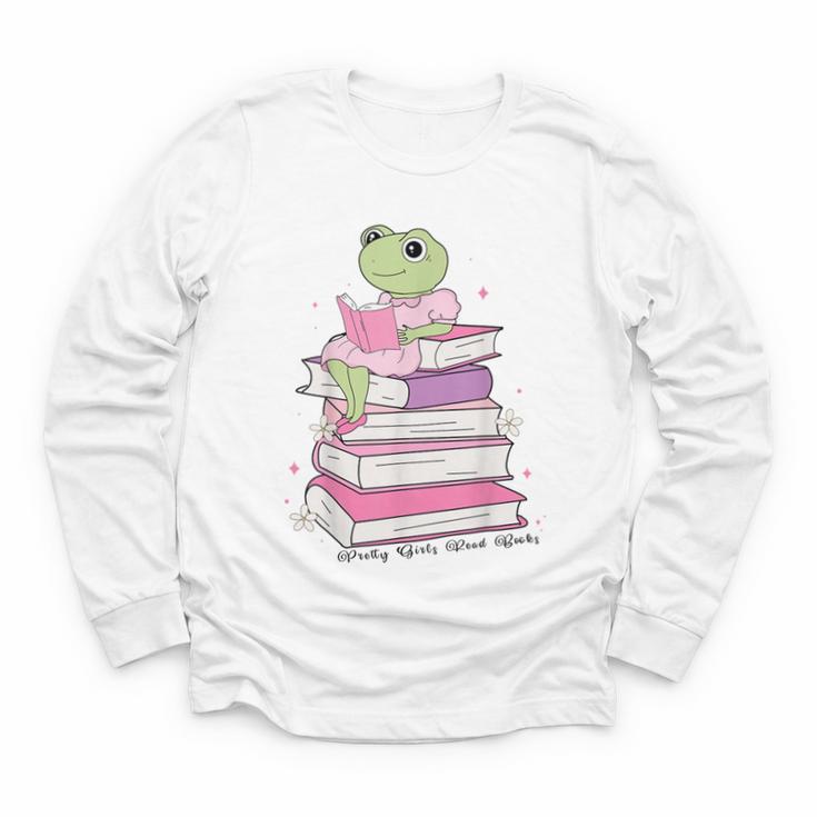 Cute Book Lover Frog Pretty Girls Read Books Kawaii Reading Youth Long Sleeve Tee