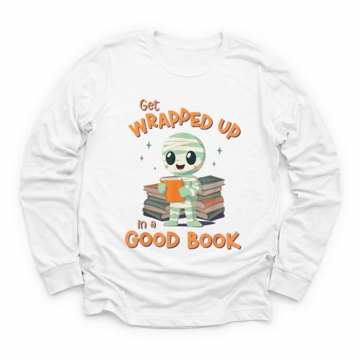 Cute Halloween Teacher Librarian Mummy Reading Books Youth Long Sleeve Tee