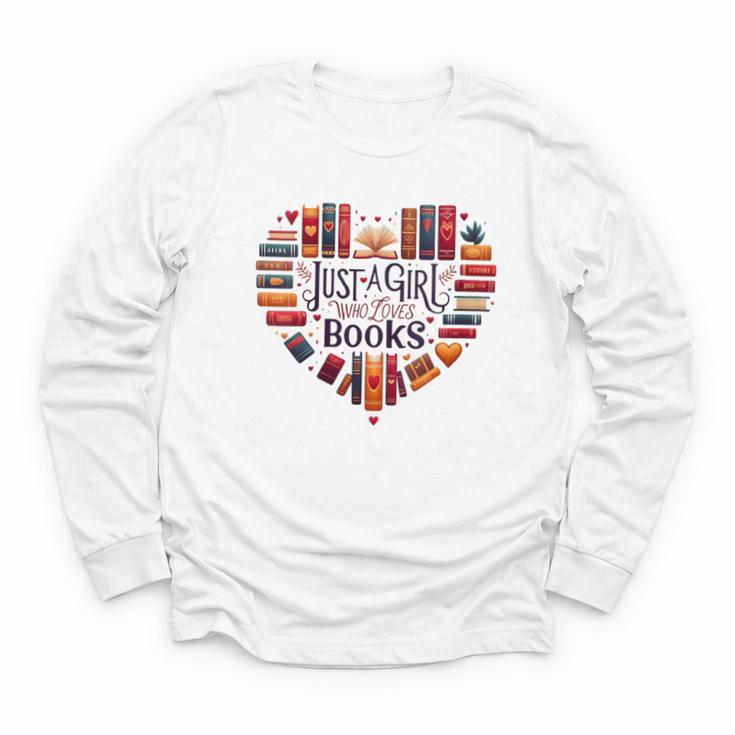 Cute Just A Girl Who Loves Books Heart Shape Reader Youth Long Sleeve Tee