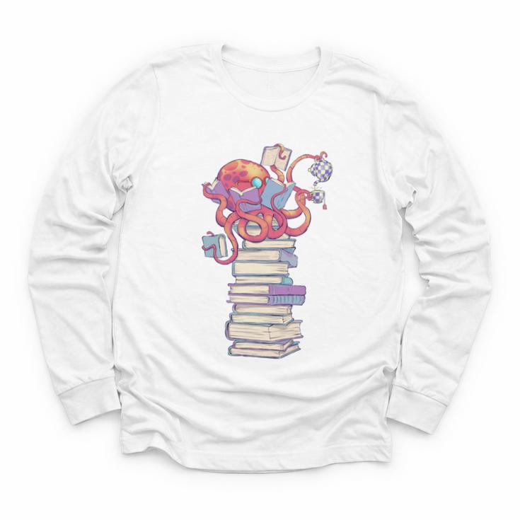 Cute Octopus Bookworm Fun Reading Tee For Book Lovers Youth Long Sleeve Tee