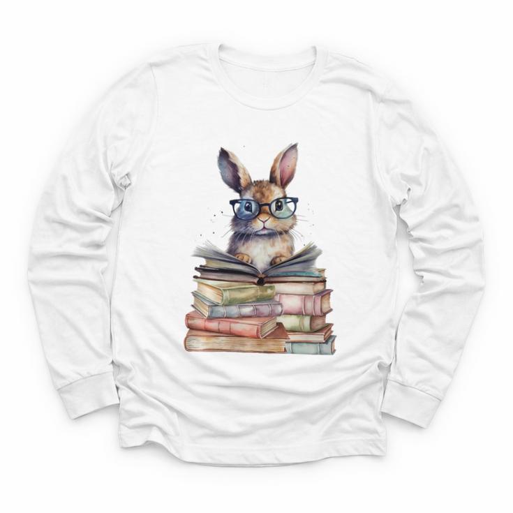 Cute Reading Bunny With Glasses Books Bookworm Reader Book Premium Tri-Blend Youth Long Sleeve Tee