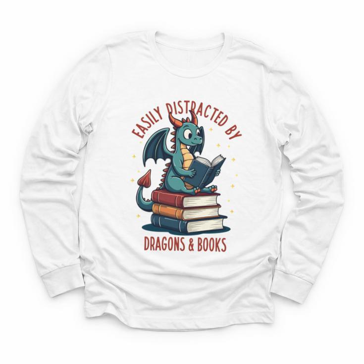 Dark Romance Romantasy Easily Distracted By Dragons & Books Youth Long Sleeve Tee