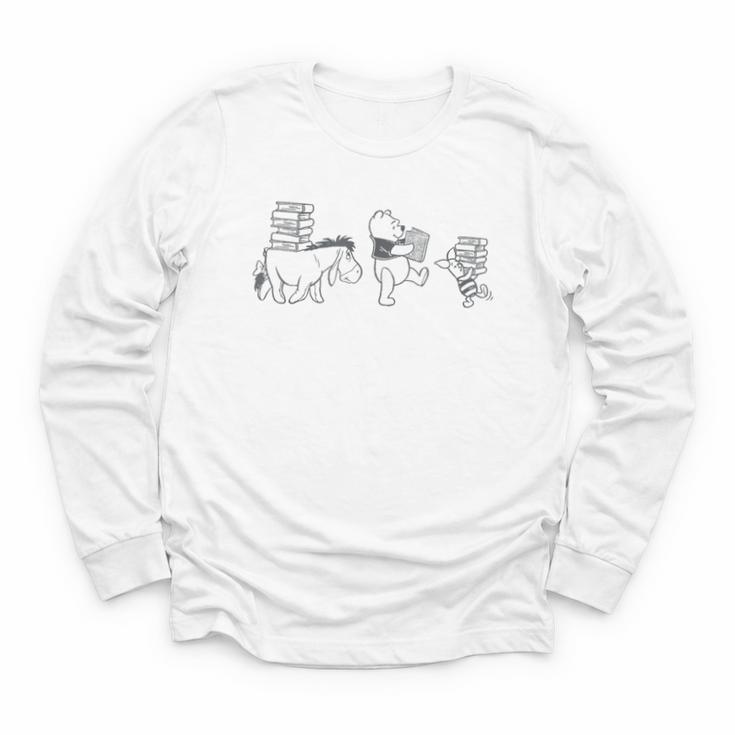 Disney Winnie The Pooh Eeyore Pooh & Piglet Carrying Books Youth Long Sleeve Tee