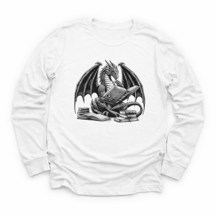 Dragon Reading Book Bookworm Books Dragon Learning Youth Long Sleeve Tee