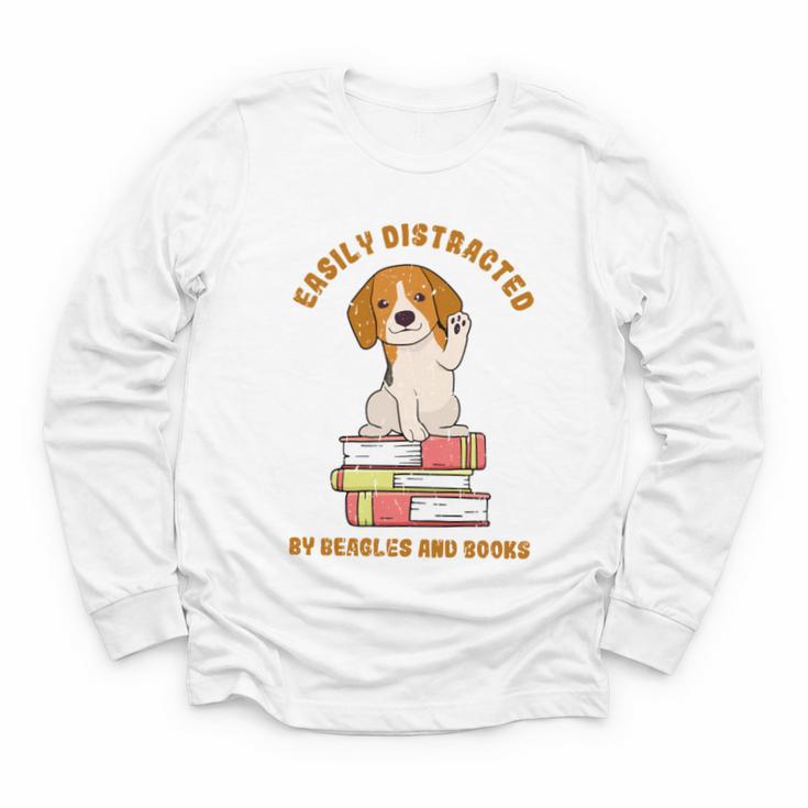 Easily Distracted By Beagles And Books Beagle Dog Youth Long Sleeve Tee