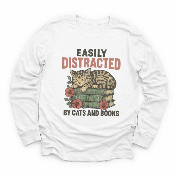 Easily Distracted By Cats And Books Vintage Youth Long Sleeve Tee