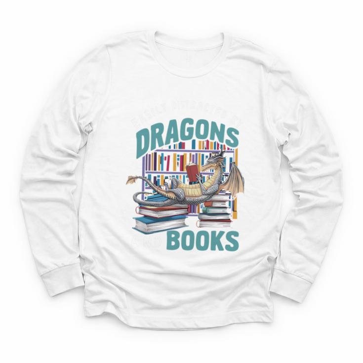 Easily Distracted By Dragons And Books Bookworm Youth Long Sleeve Tee