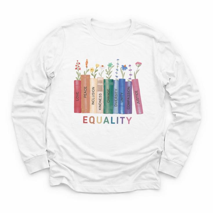 Equality Flower Books Equal Rights Social Justice Feminist Youth Long Sleeve Tee