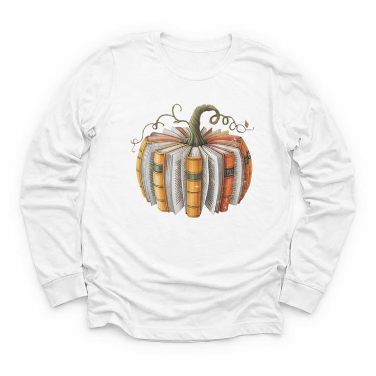 Fall Book Pumpkin Fall Librarians Bookworm Teachers Students Youth Long Sleeve Tee