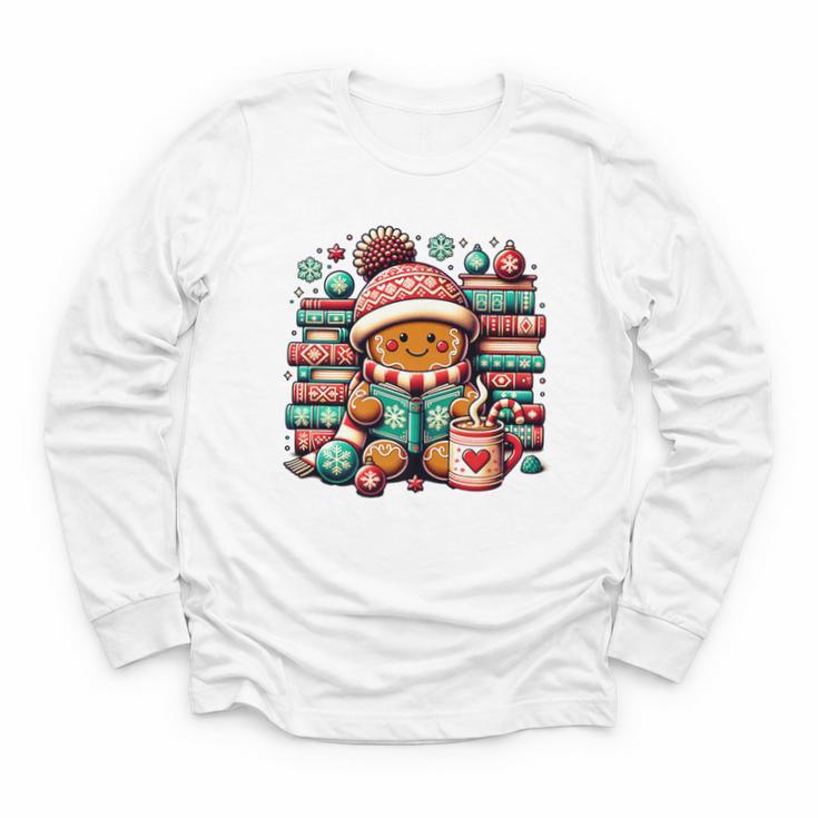Gingerbread Reading Book Lovers Christmas Bookworm Librarian Premium Youth Long Sleeve Tee